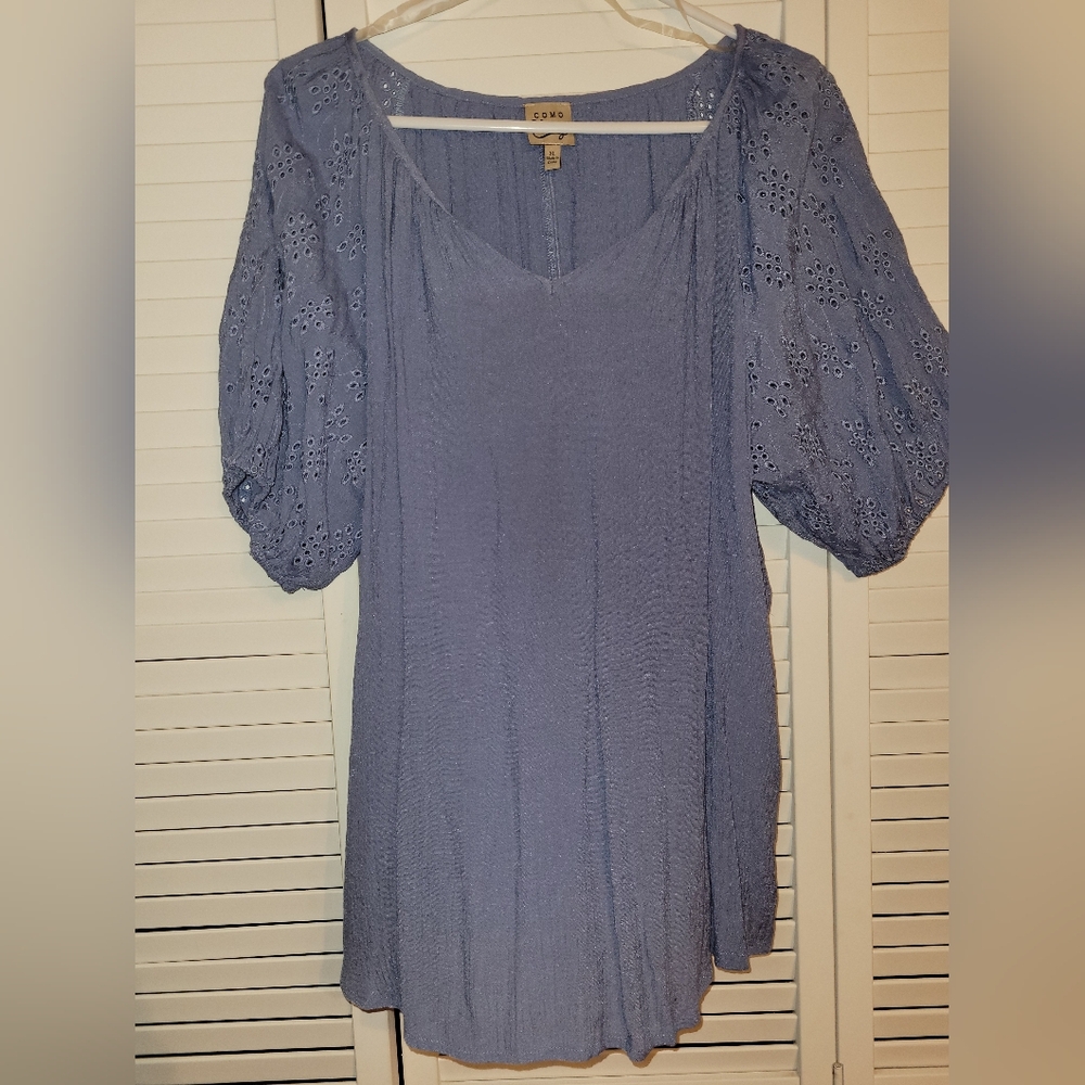 Como Vintage Blue Blouse Elegant Top